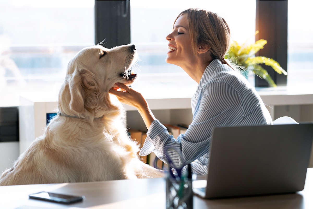 woman with golden retriever